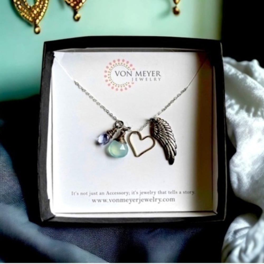 Von Meyer Angel Wing, Heart & Gemstone Necklace